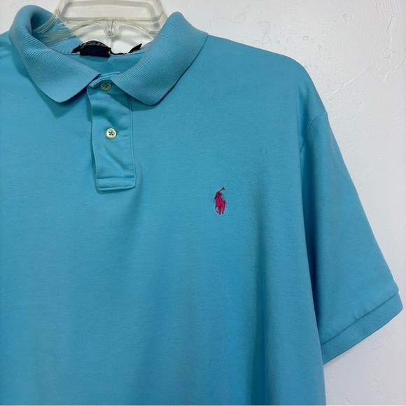 Polo Ralph Lauren VTG Y2K Custom Fit Short Sleeve Shirt Men's XL Blue Pink Pony - Picture 2 of 7